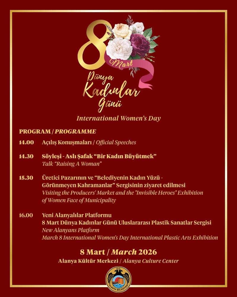 Alanya Belediyesi 8 Mart Kadınlar Günü’nde Üretici Pazarı ve Sanat Sergileriyle Dolu Dolu Etkinlikler Düzenliyor