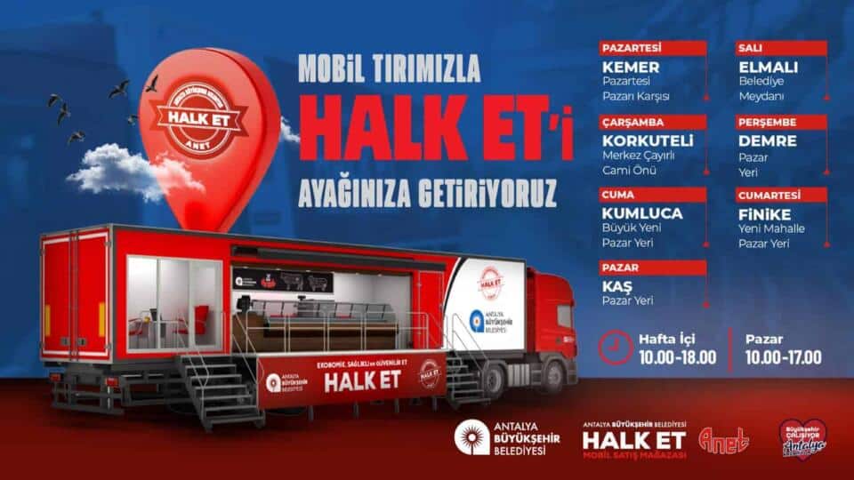Halk Et Mobil Satış Tırı, Antalya'nın ilçelerinde yoğun ilgiyle karşılanıyor